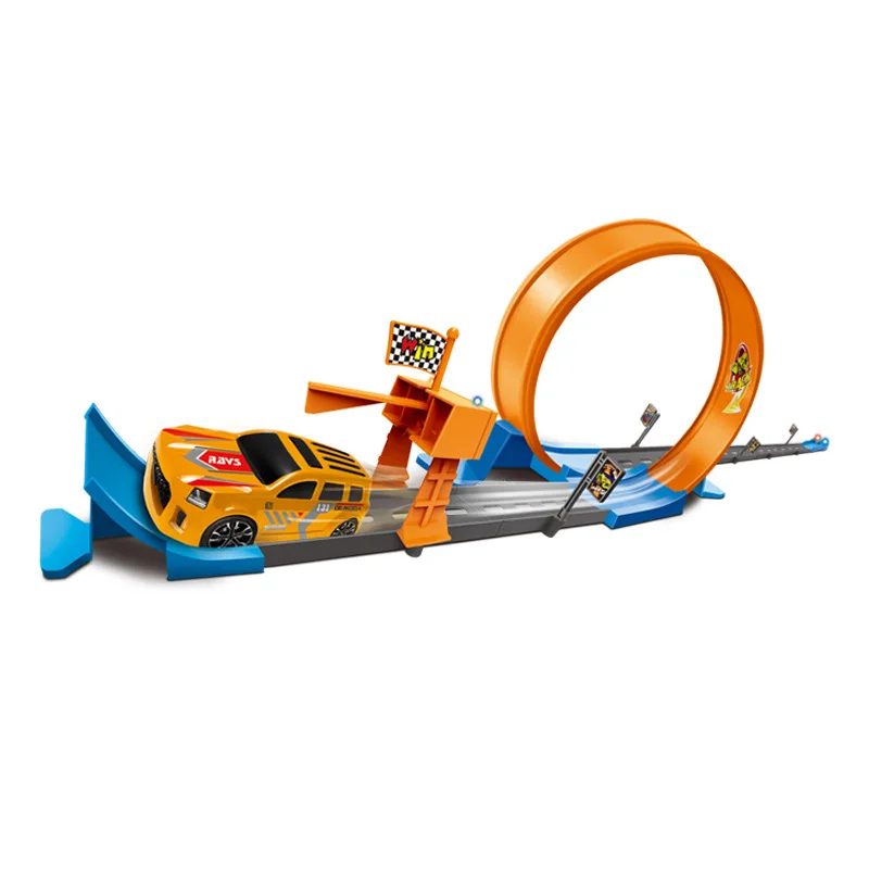 Track Katapult Schiene Auto Spielzeug Für Kinder Stunt Geschwindigkeit Doppel Auto Track Diy Montiert Schiene Kits Legierung Auto Metall Racing kinder Spielzeug