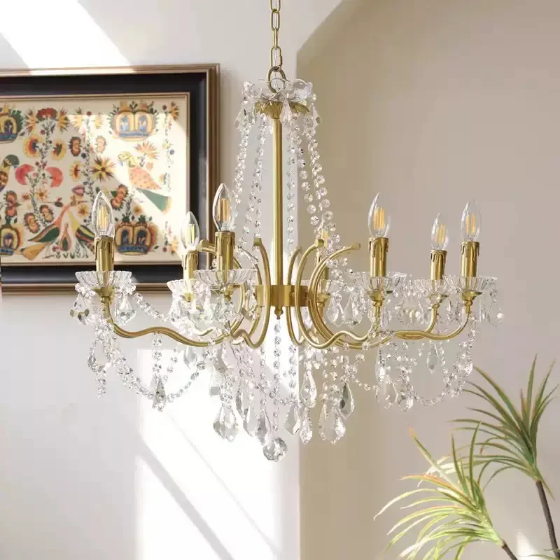 Crystal tassel villa candle living room chandelier retro French bed and breakfast living room dining room court style European