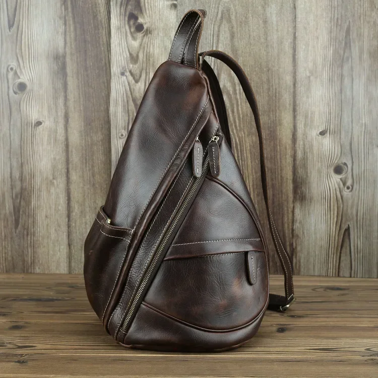 

Leather Backpack Crazy Horse Leather Chest Crossbody Tote Vintage Head Layer Cowhide Men's Shoulder Bag