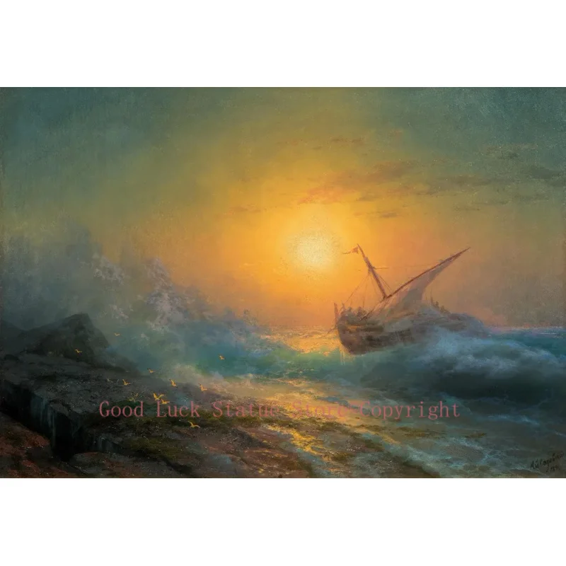 TOP ART # Russian artist Ivan Aivazovsky seascape Sturmische See im Abendrot 1896 print oil painting on canvas --Good quality