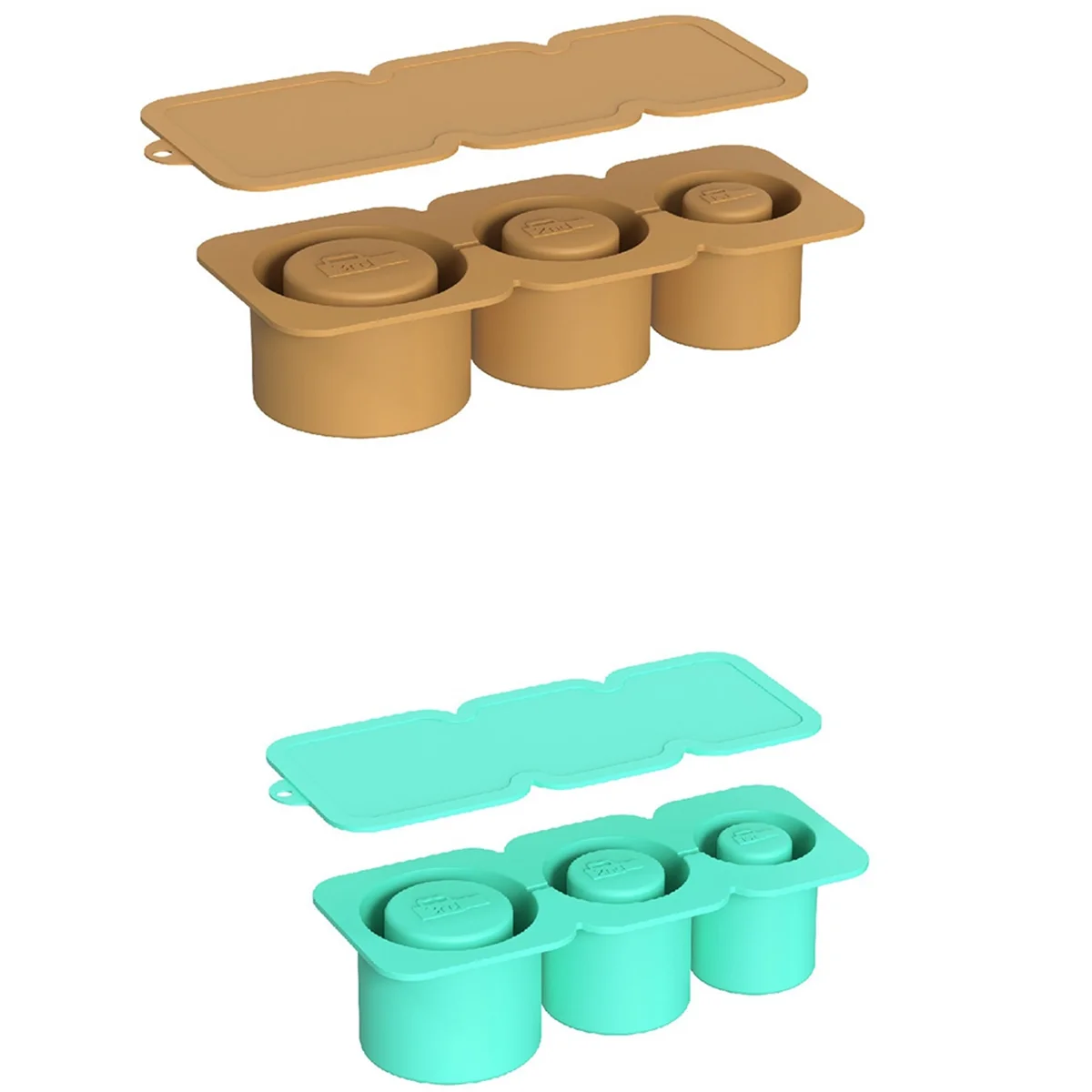 Ice-Cube Tray for Cup Tumbler Cup, Cylinder-Shaped Silicone Ice Mold with Lid for Freezer,Brown & Green