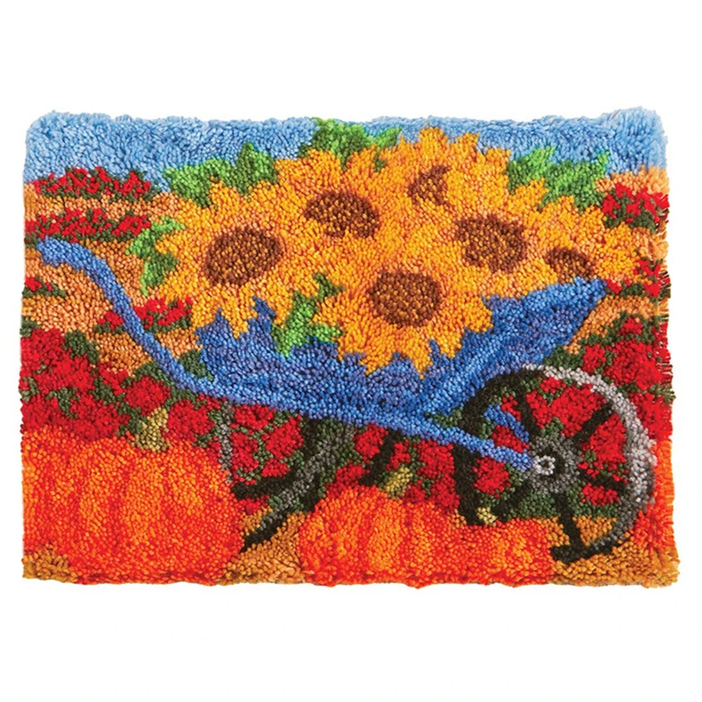 

Latch hook rug kits with Preprinted Canvas Pattern Pumpkins and sunflowers Tapestry Cross stitch embroidery kit for adult