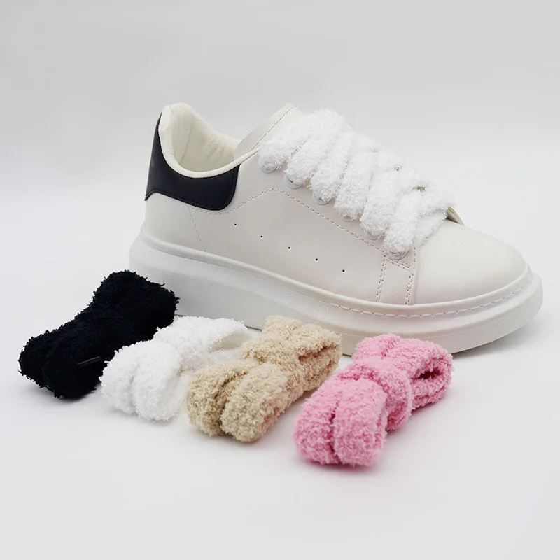 1Pair Fashions 2cm Wide Round Plush Shoelace Sneakers Flat Shoes Casual Shoelaces 100cm Shoelaces for Shoes