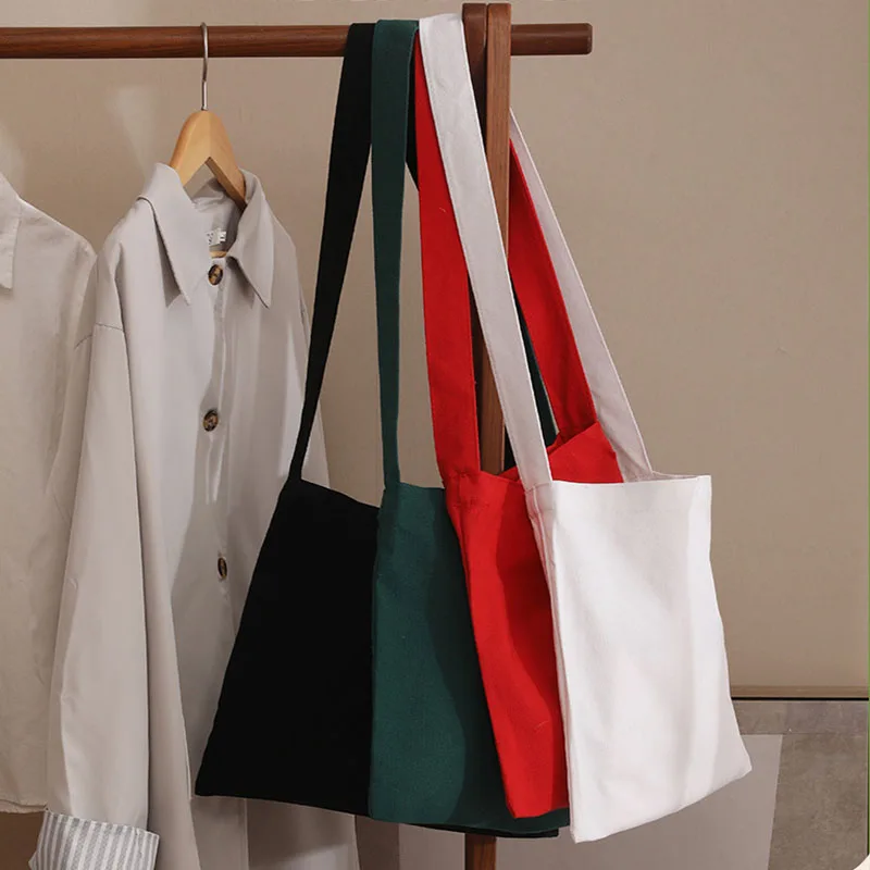 

Retro Eco-friendly Shopping Bag Food Shopper Canvas Bag with Button Folding Pocket Tote Portable Shoulder Handbags