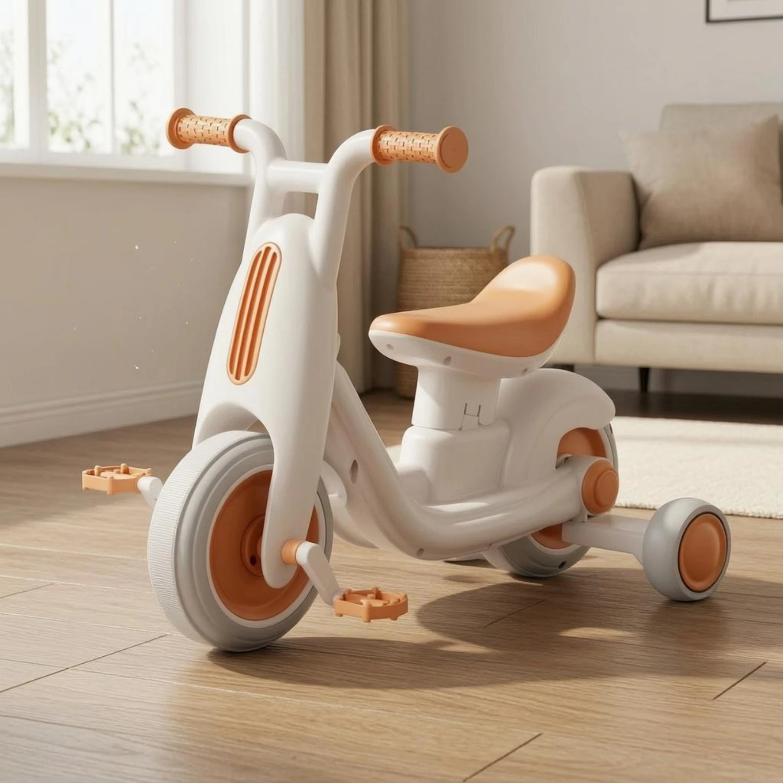 Three-Wheeled Push-Along Tricycle Molded Body Push-Along Tricycle Toddler Trike Contoured Seat Footrests