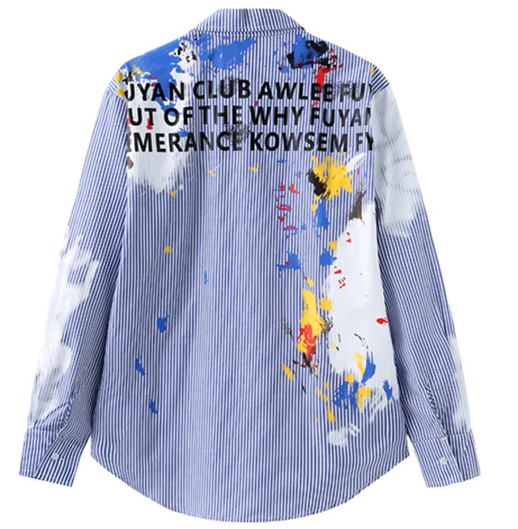 Oversize Chic New Women Loose Spring Long Street Shirts Letters Graffit Print Ladies Blouses Party Blouses Casual Shirts NZ115