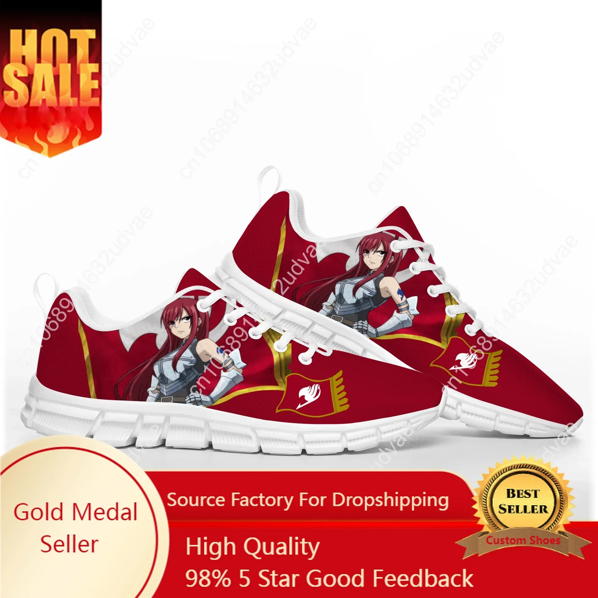 Anime Fairy Tail Erza Scarlet Sports Shoes Mens Womens Teenager White Sneakers Custom High Quality Couple Shoe