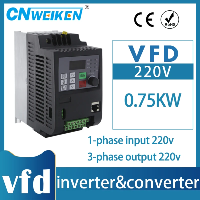 

VFD 0.75kw 1.5kw 2.2kw 220v single phase input 220v 3 phase output AC Frequency Inverter AC drives /frequency converter