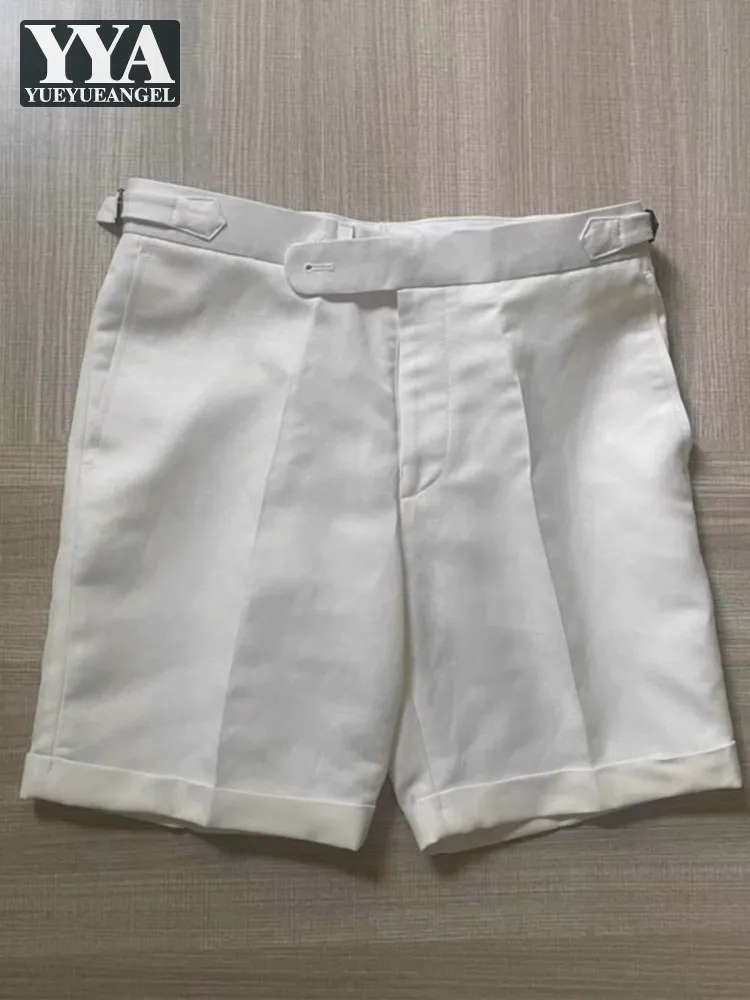 Men Summer Linen Shorts Skin Friendly Breathable Soft Short Trousers Mid Waist Knee Length Casual Thin Slim Fit Suit Shorts