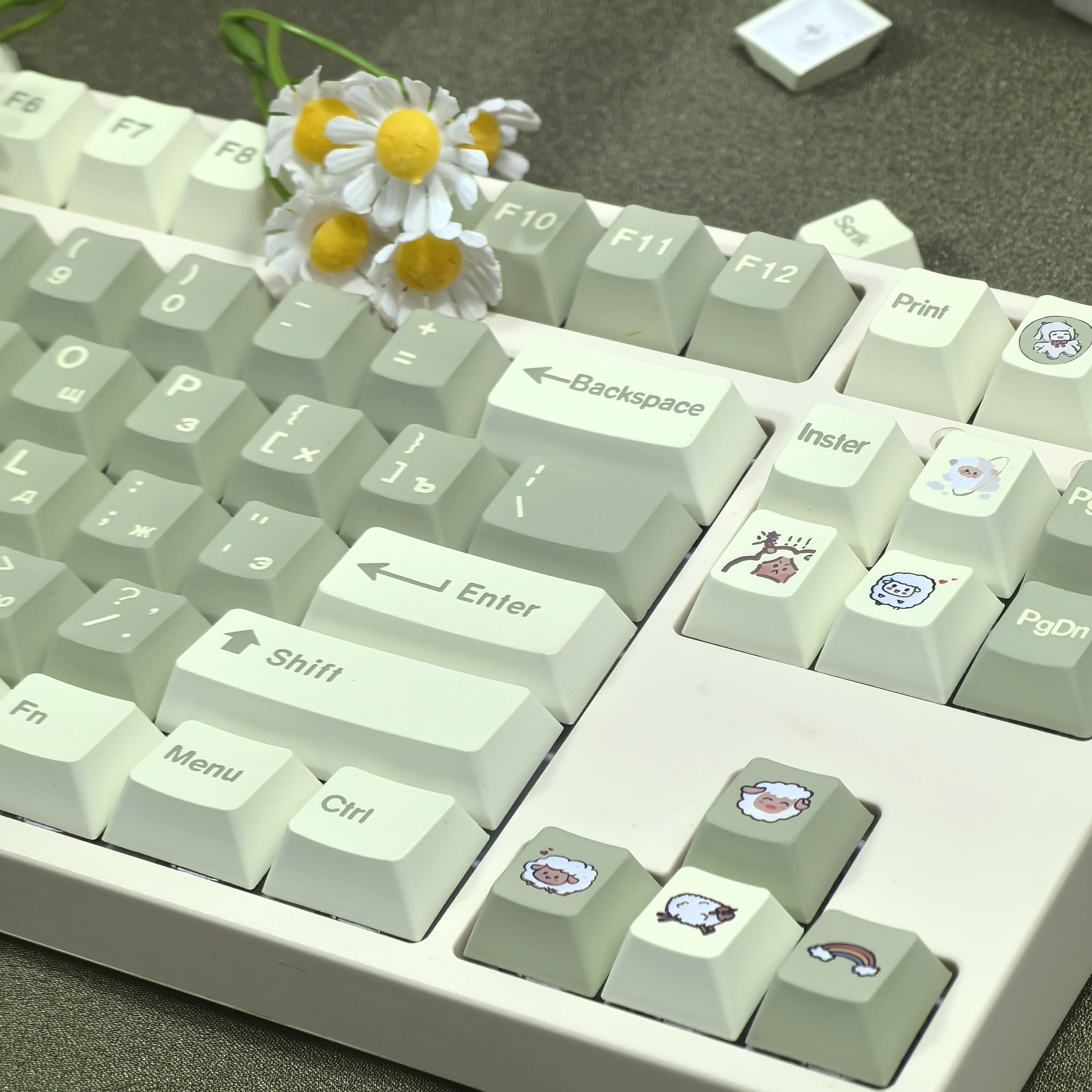 Imagem -02 - Keycap Coreano Verde Simples Fresco Pbt Cherry para Teclado Keycap de Punho Russo Estilo Coreano 133 Chaves