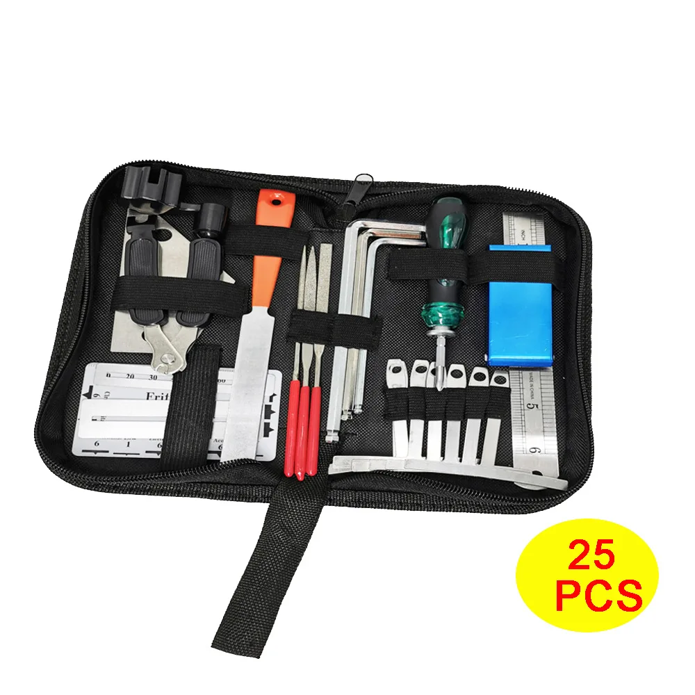 Guitar Repair Tool Kit Hex Wrench String Organizer String Action Ruler Gauge Measuring Tool Hex Wrench Set Files Fin