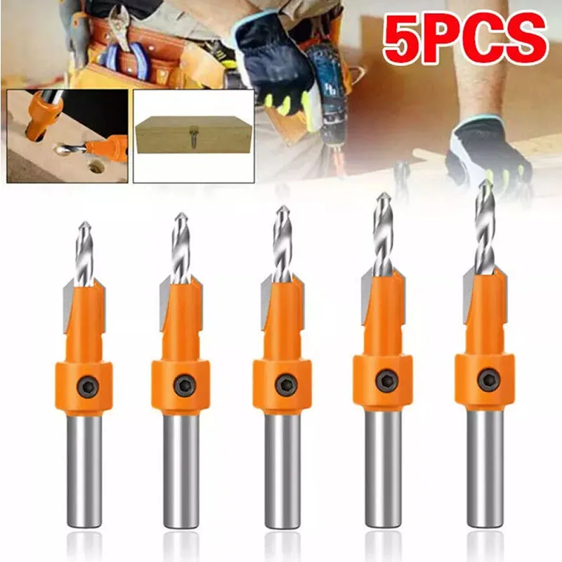 5pcs/set 8mm Counter Drill Bits Set Carbon Steel Wood Tools Countersunk Counter Sink Bit Woodworking Wood Counterbore Drill Tool