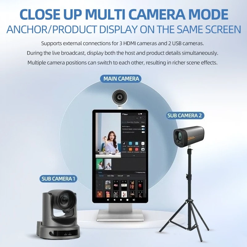 15 Inch Smart Live Streaming All-in-One Machine with Virtual Green Screen Chroma Key and Multi-Language Support System