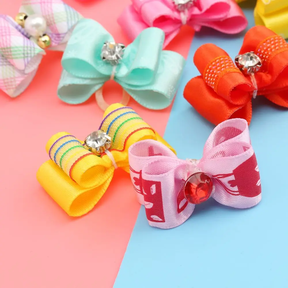 10Pcs/pack Hair Bows Handmade Hair Clips with Rubber Band Grooming Accessories Puppy Small Dogs Products