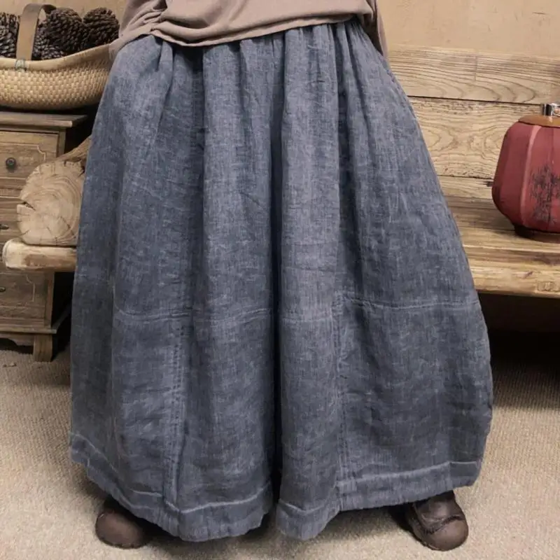 2026 Autumn Winter Style Women Elastic Waist Loose Casual Ankle-length Pants High Quality Thicken Cotton Linen Wide Leg Pants