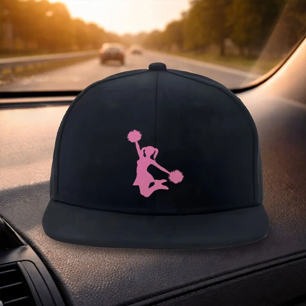 

Unisex Classic Flat Brim Baseball Cap Fashionable Pink Cheerleader Design Black Casual Hat Suitable for Outdoor Activities O