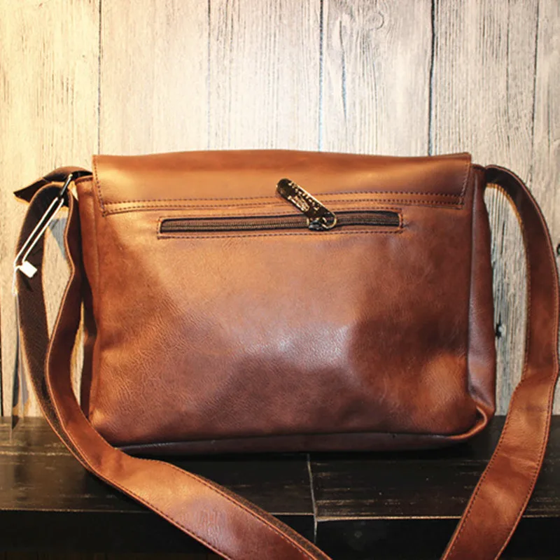 Bolso de hombro Vintage con tapa para hombre, bandolera de cuero PU de gran capacidad, a la moda, informal, de viaje