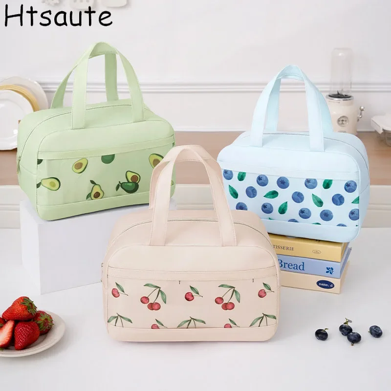 

Fruit Printed Lunch Bag Girls Insulated Cooler Handbag Aluminium Foil Thermal Food Box Family School Picnic Dinner Container