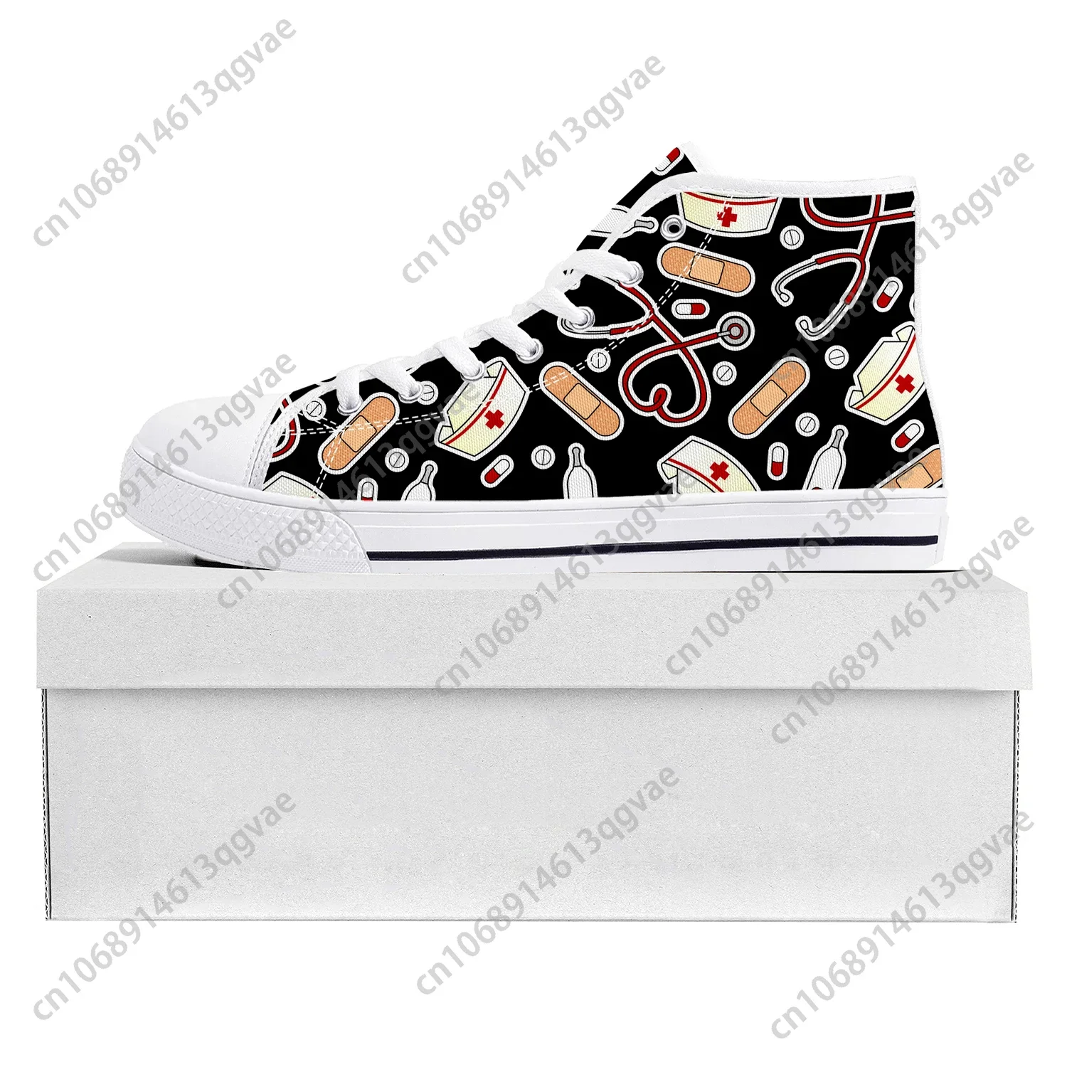 Hospital Nurse Heart High Top High Quality Sneakers Mens Womens Teenager Canvas Sneaker Casual Couple Shoes Custom Shoe White