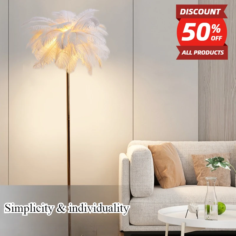 Nordic Feather Floor Lamp Light Luxury Internet Celebrity Ostrich Ins Live Broadcast Room Decoration Atmosphere Table Roomdecor