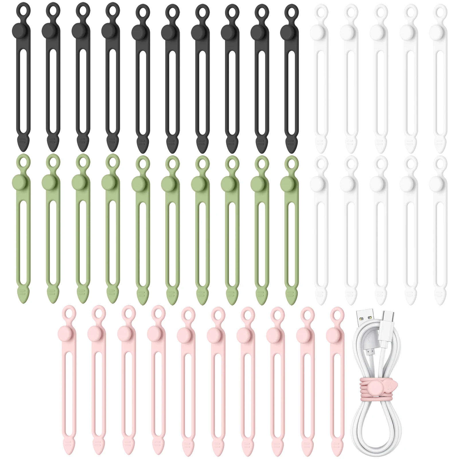 40/20/8Pcs Silicone Cable Ties Cord Organizer Management Rubber Wire Holder Straps Zip Clips Reusable Tie Wraps Keeperwinder