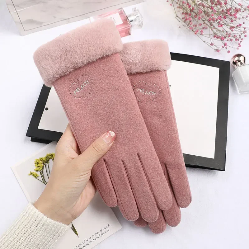 

Women Winter Gloves Warm Touch Screen Black Fur Gloves Full Finger Mittens Driving Windproof Gloves Gants Femmale