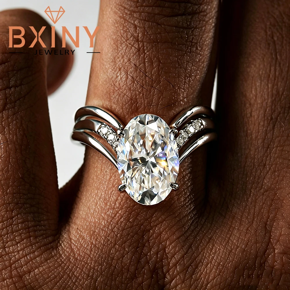 BXINY 4.5CT Oval All Moissanite Stacking Ring Set 925 Sterling Silver Certified Diamond Wedding Band For Women Fine Jewelry Gift