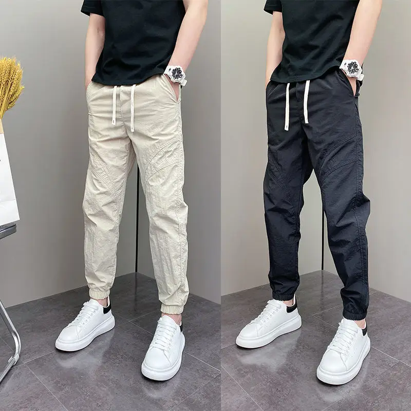 Summer Thin Ice Silk Man Designer Clothes Quick-drying Leggings Men's Handsome Casual Pants Fashion Overalls Harlan Pants