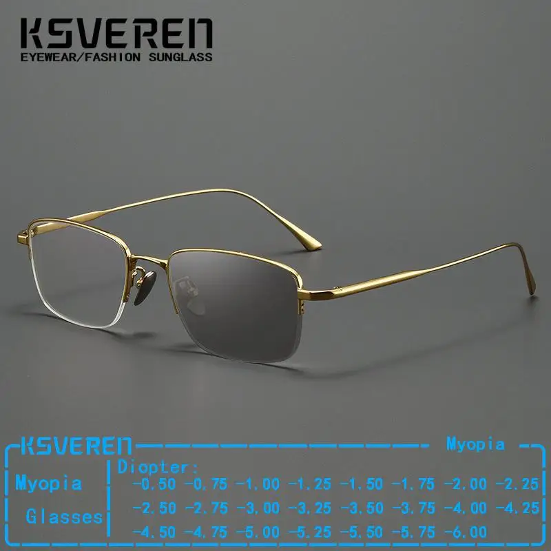 

Half Frame Photochromic Business Myopia Glasses Men Alloy Prescription Nearsighted Eyeglasses Outdoor Discolored Driving Eyewear