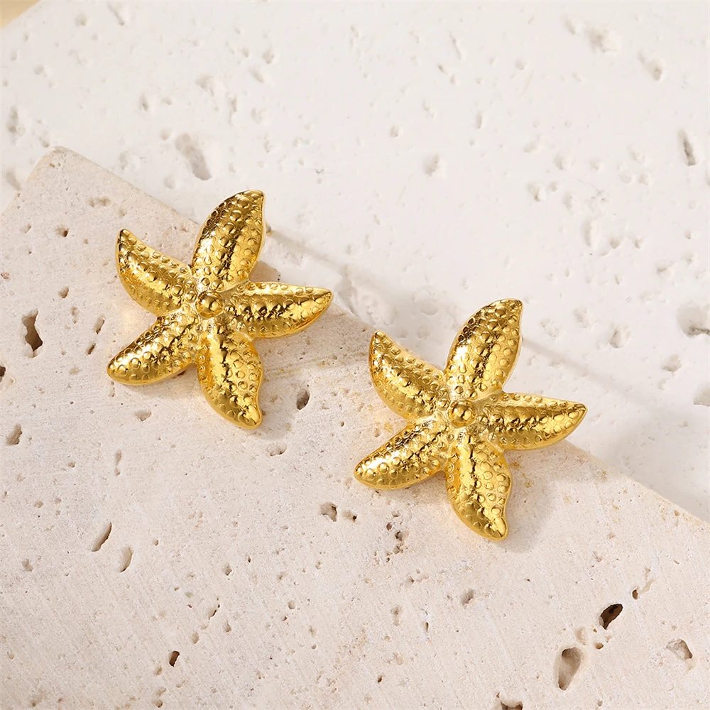 Stainless Steel Starfish Stud Earrings For Women Summer Beach Statement Earrings Simple Fashion Jewelry Girls Gift 2024