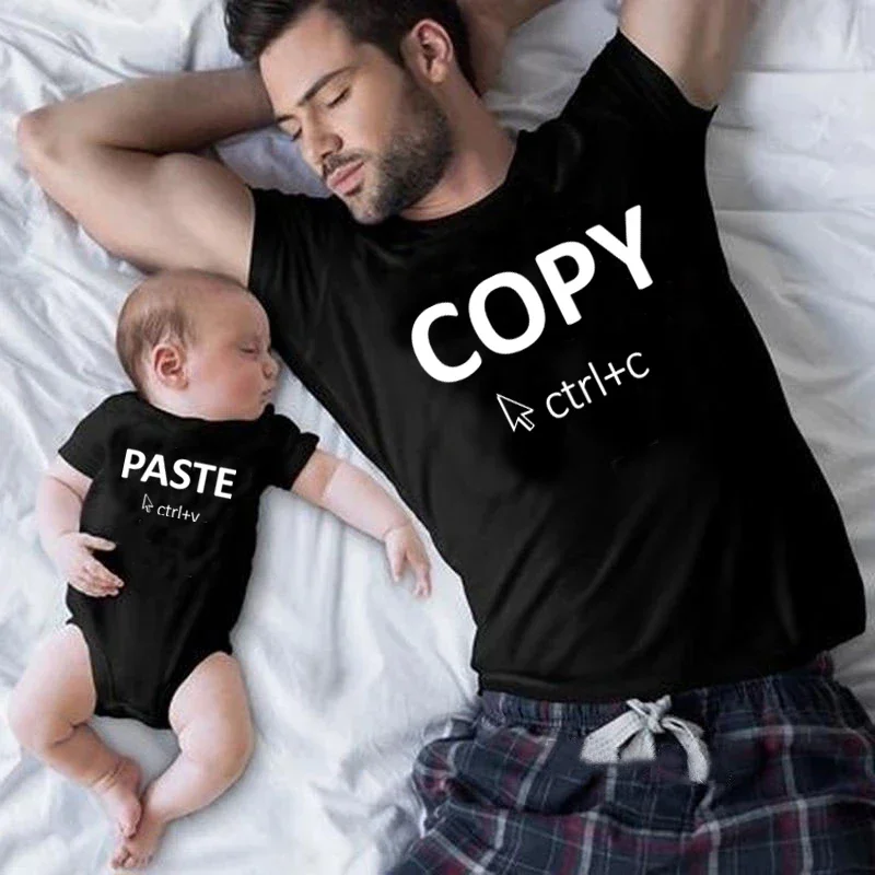 Ctrl+C Ctrl+V Family Matching Clothes Funny Cotton Family Look Daddy Mommy and Me Kids Shirt Baby Bodysuit Father\'s Day Gift