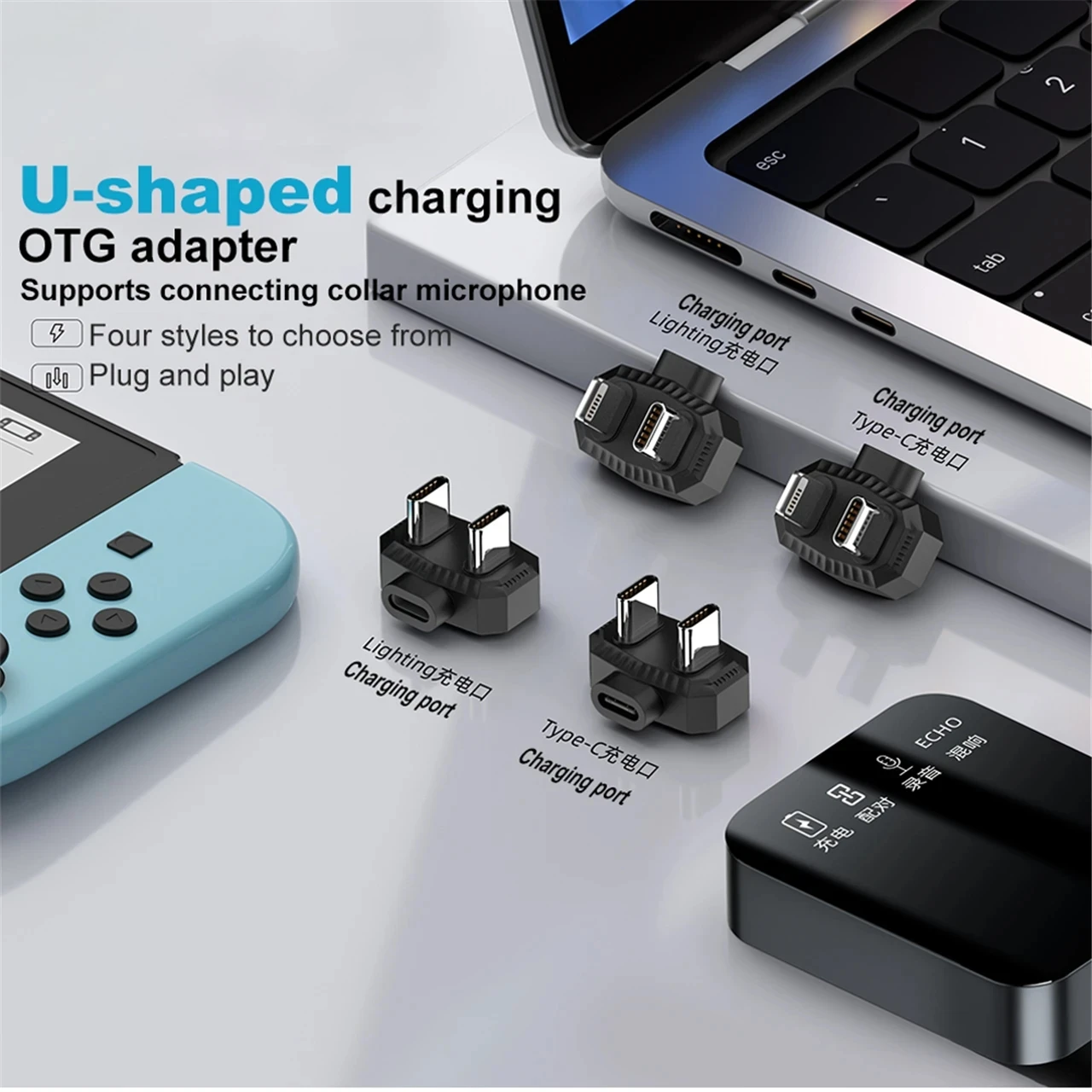 Imagem -02 - tipo c Otg Adaptador para Microfone Iluminação em Forma de u Transferência Rápida de Dados Usbc Charging Converter Steam Deck Nintendo Switch Ios 5v