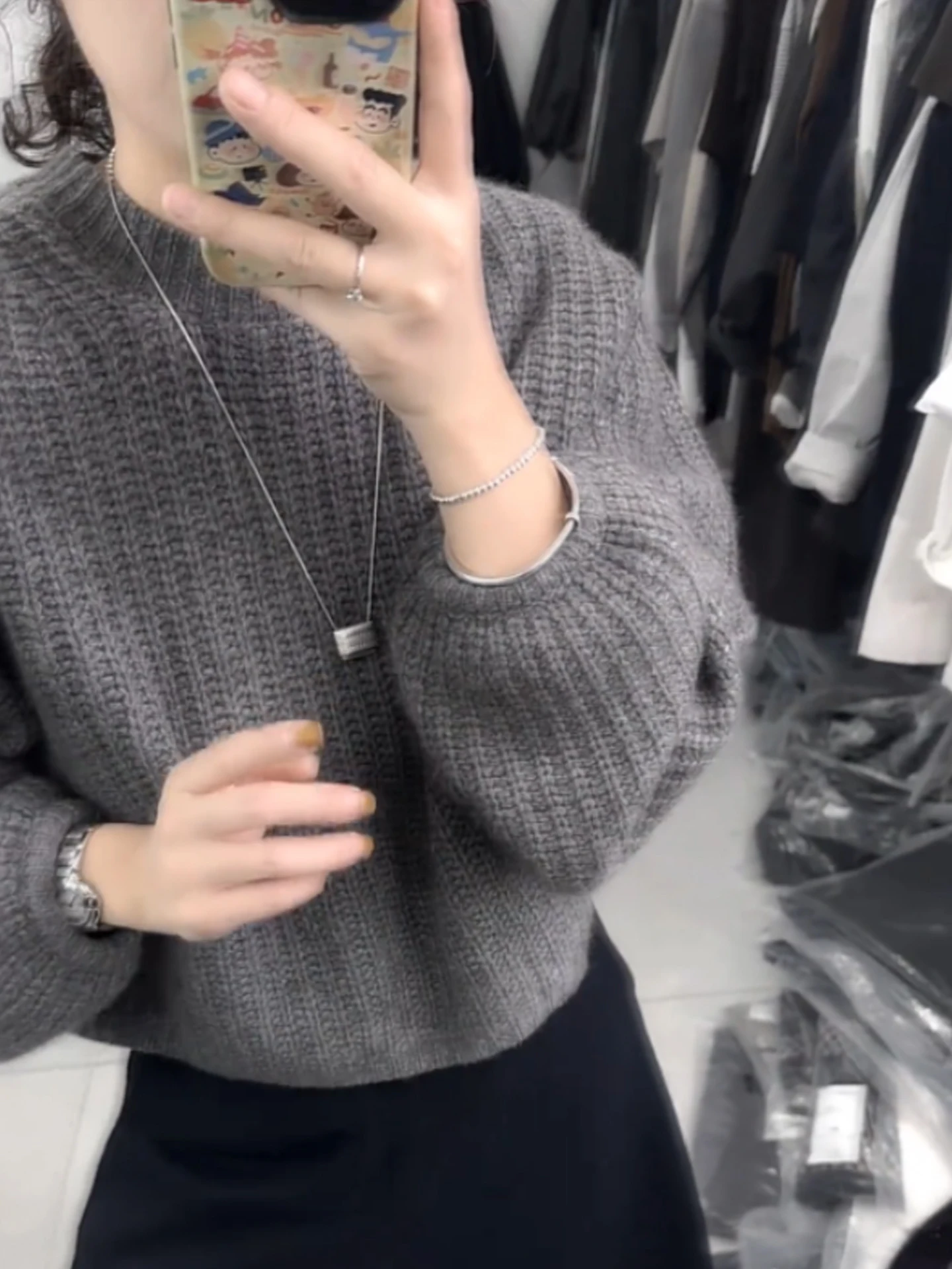 Gray Knitted Sweater Early Autumn Korean Style Atmosphere Sensation Lazy Meticulous Unique Beautiful Light Maturity Top