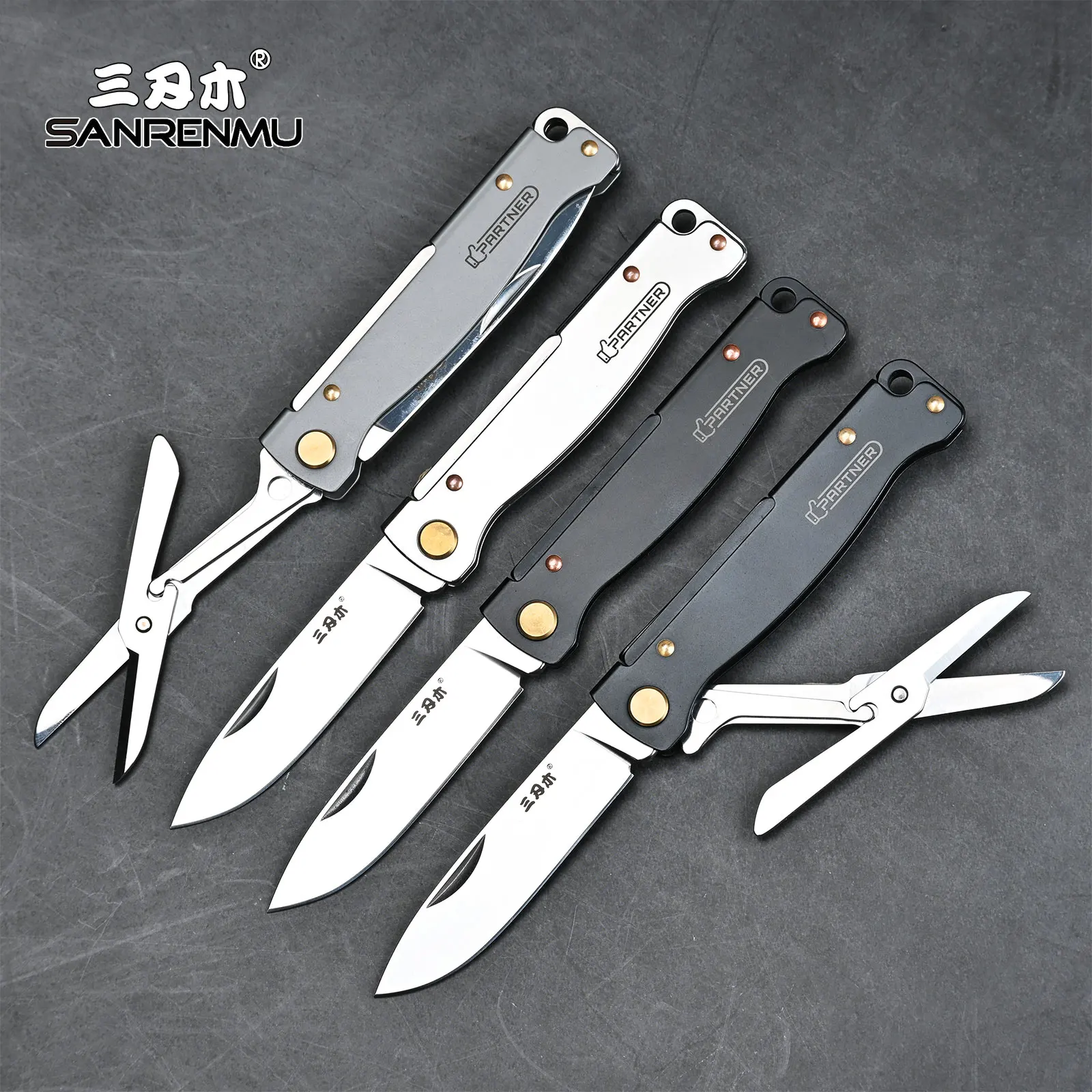 SANRENMU PT711/721 Pocket Folding Knife Outdoor Camping Multifunction Liner Equipped With Scissors 12C27 Steel Blade Tool knives