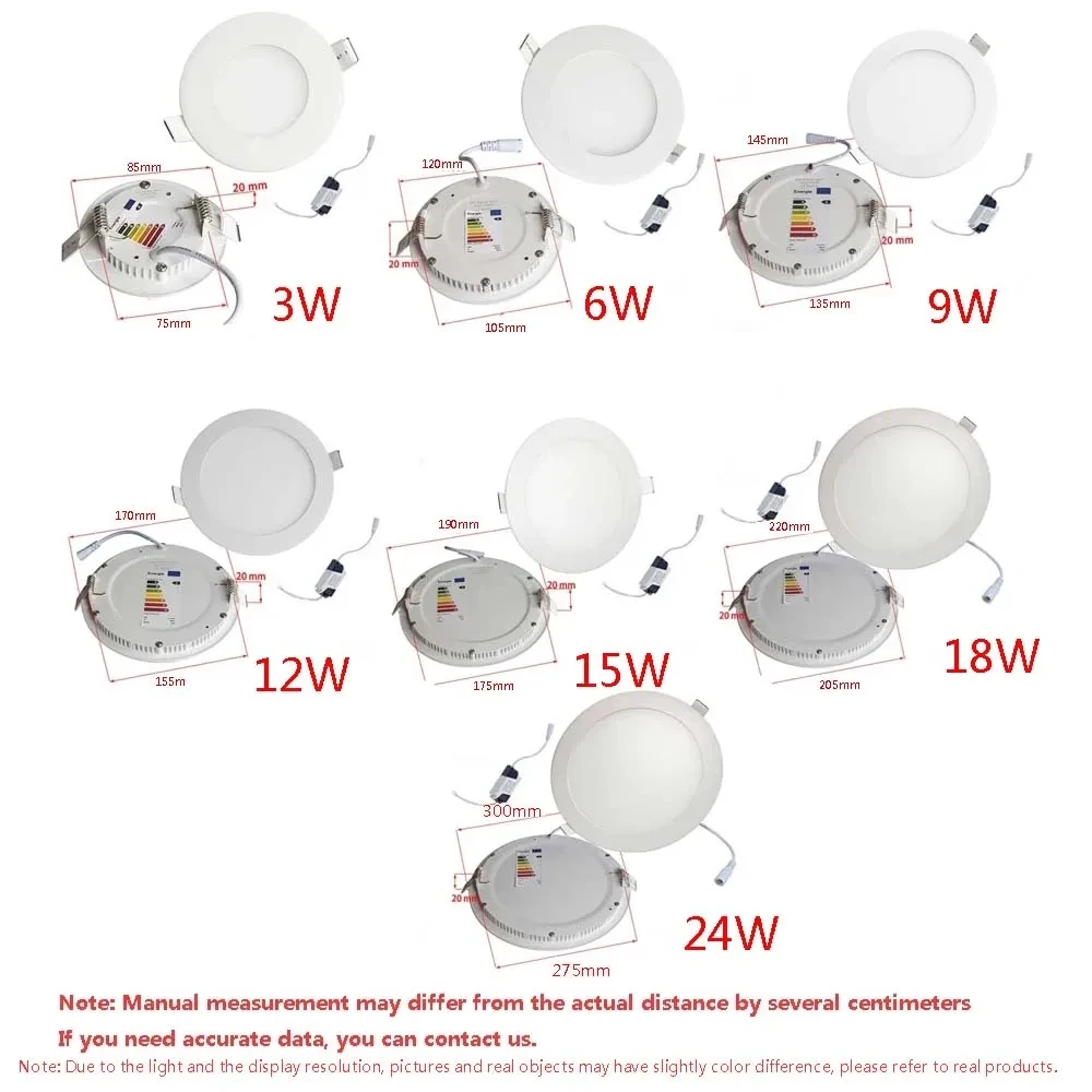 LED typu Downlight 3W 9W 12W 15W 18W wpuszczana okrągłe LED lampa sufitowa 110V-220V DC12V 24V światła panelu oświetlenie wewnętrzne ciepłe/zimne