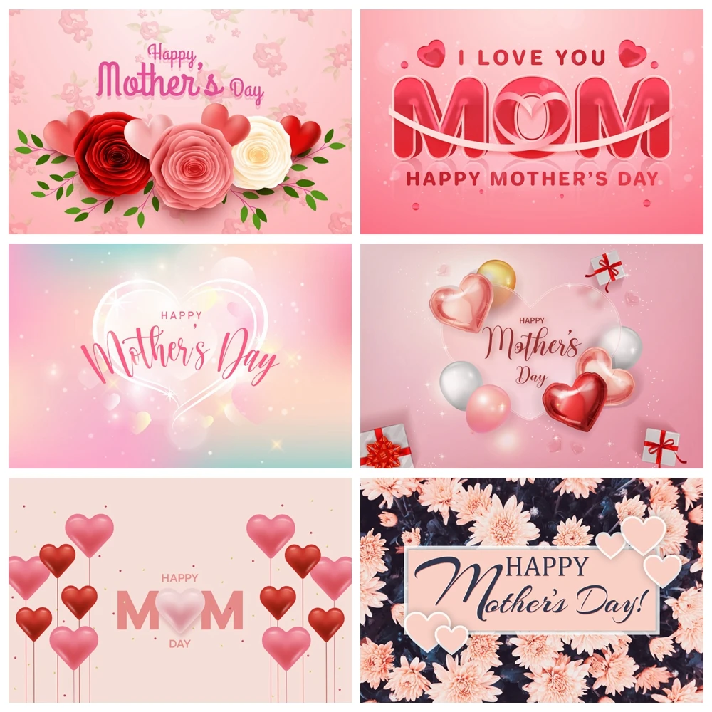 

Happy Mother's Day Backdrop Floral Heart Mothers Day Women Birthday Photography BackgroundThanks Mother's Day Photo Booth Props
