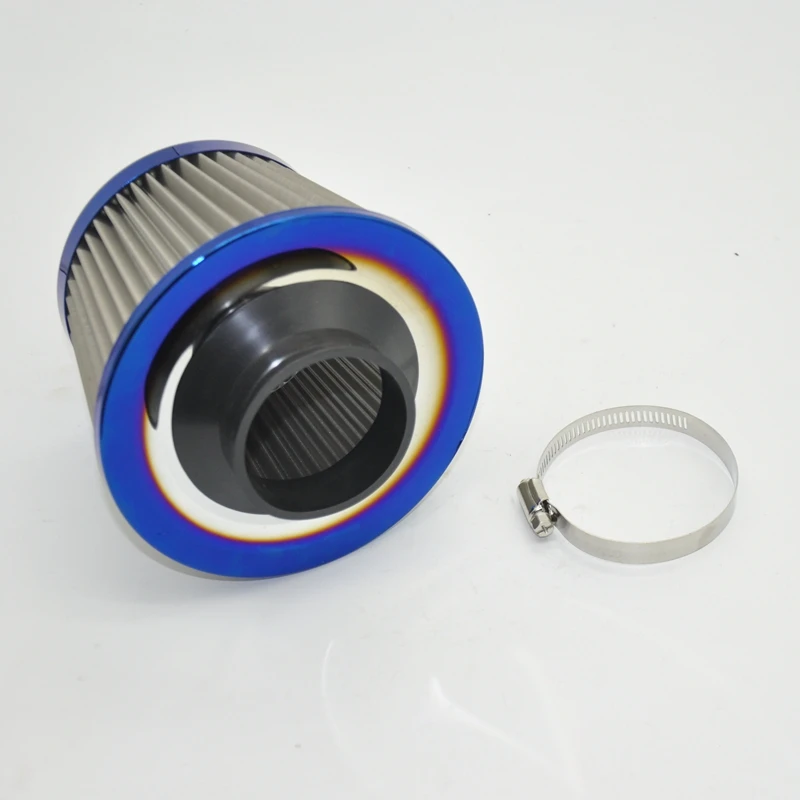 Burning blue Universal Air filter 76 มม. 65 มม. ประสิทธิภาพสูงสแตนเลสตาข่ายตัวกรองอากาศสําหรับอากาศเย็น