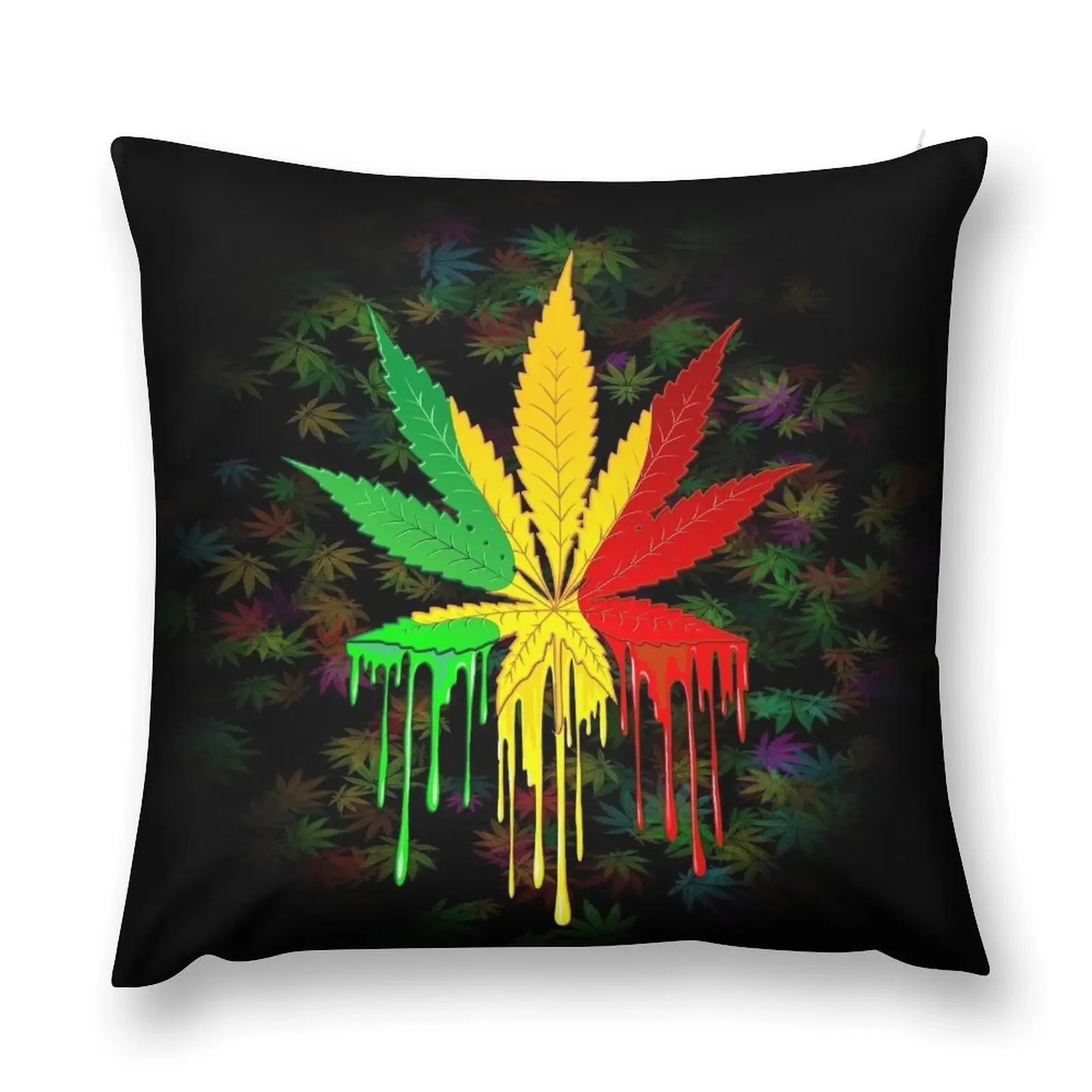 

Leaf Rasta Colors Dripping Paint Throw Pillow Cushions For Decorative Sofa Pillow Cases pillow