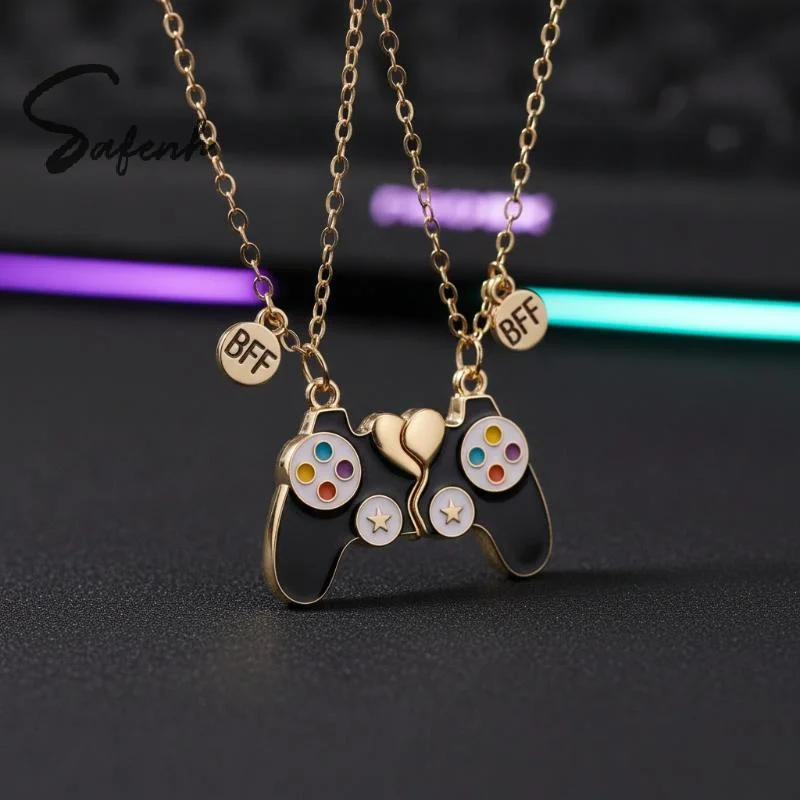 2Pcs Game Console Handle Magnet Best Friends Pendant Necklace Chain Cute BFF Friendship Jewelry Charm