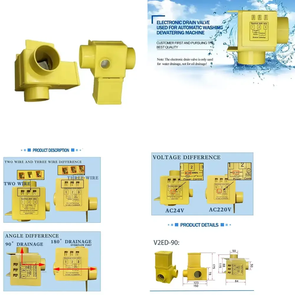 Accesorios para Lavadoras Comerciales, Válvula de Desagüe Electrónica de 2 y 3 Pulgadas, 90 y 180 Grados, Válvula de Desagüe de Plástico