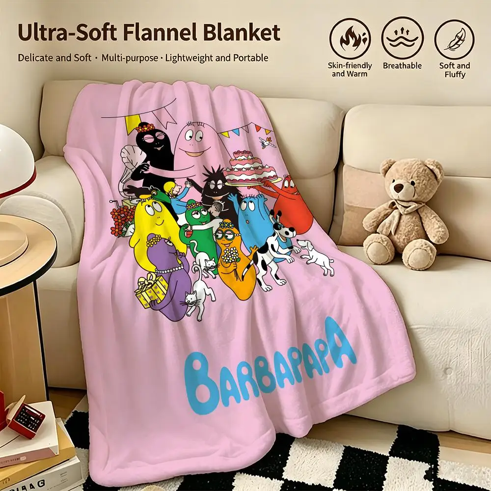 cartoon B-Barbapapa-a Throw Warm Soft Flannel Blanket, Multi-use for Sofa Bed Camping Travel Nap