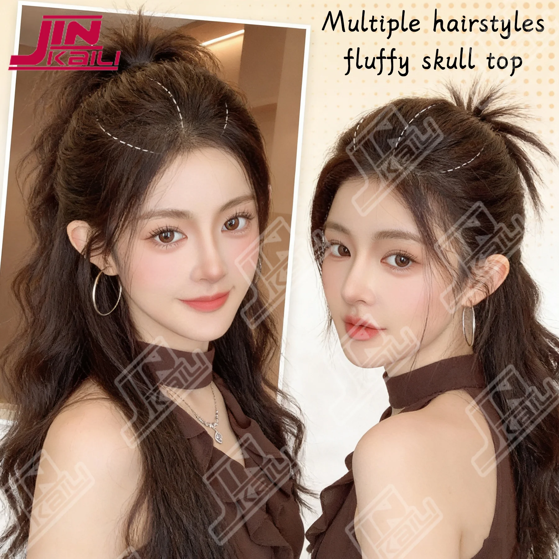 JKLSynthetic Natural Invisible Fluffy Hair Pads for Women Hair Extension Fluffy Hair Lining of Hair Top Cover Synthetic Hair Pad