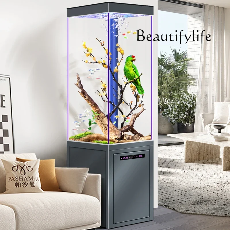 BJ Ecological Fish Tank Living Room Small Bottom Filter Ultra-white Glass Three-dimensional Floor-to-ceiling Water Box