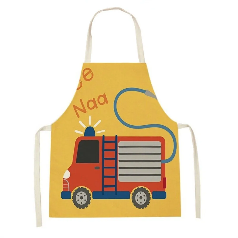 New Vehicle Theme Children's Apron Crane Excavator Fire Truck Painting Apron Waterproof Car Pattern Cleaning Clothes Home Use