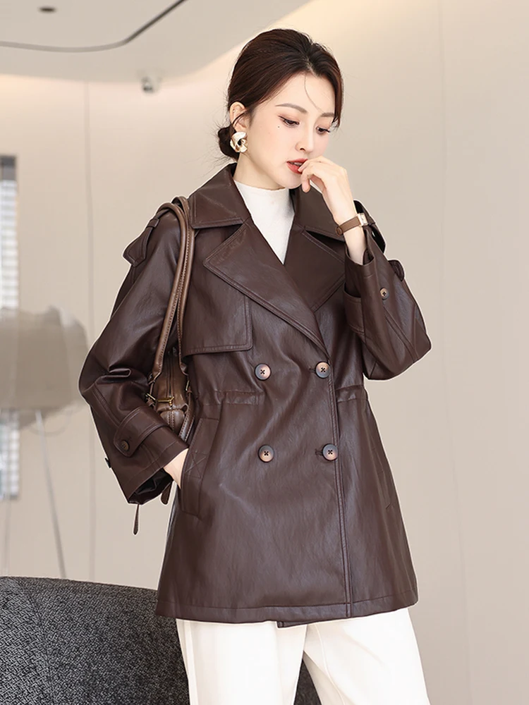   Ning cuir véritable Jaet femmes mi-long 2025 nouveau printemps automne haut de gamme décontracté coupe ajustée eepskin manteau