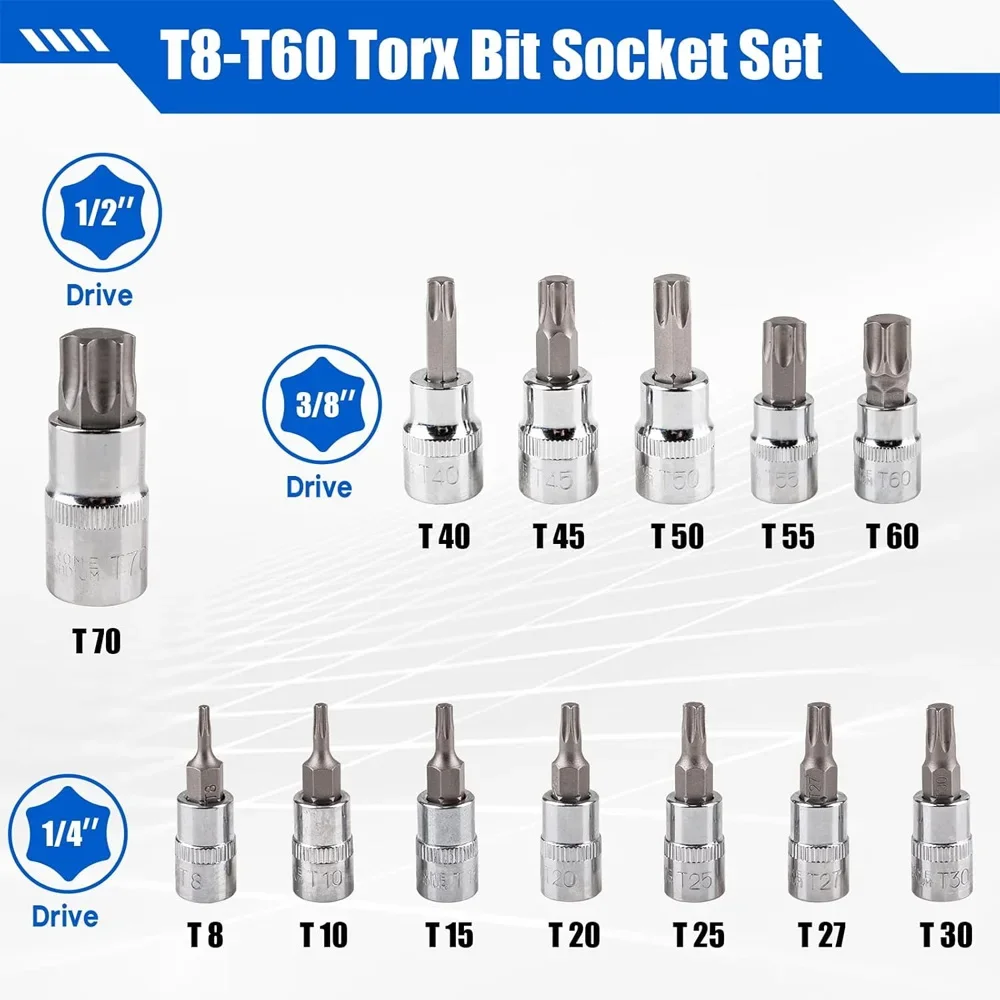 13 pçs kit chave torx ferramenta de reparo automóvel conjunto chave fenda impacto soquete wrnech cabeça profissional bicicleta carro ferramentas oficina mecânica