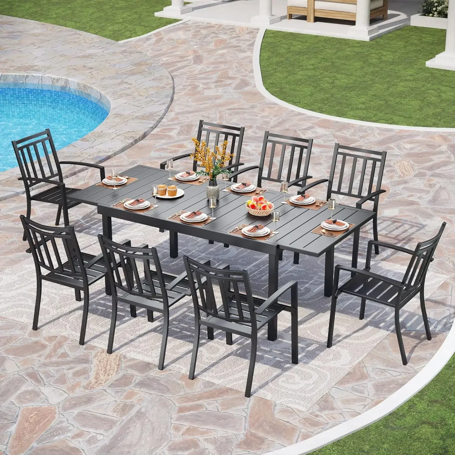 9 Pieces Outdoor Dining Set, 8 Stackable Dining Chairs – Perfect for Patio, Garden, Deck, Porch, and Yard, 9PCS Outdoor Style 3