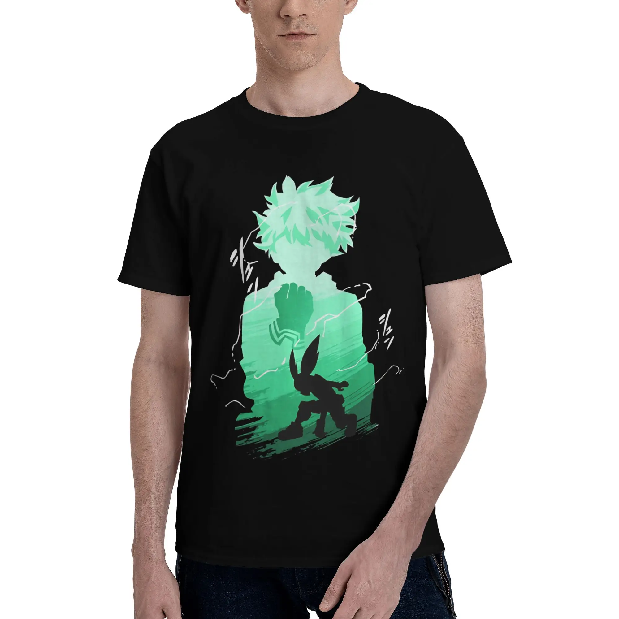 Grünhaariger Held, lustiges T-Shirt aus 100 % Baumwolle, Bandai My Hero Academia Tees Tops für Männer