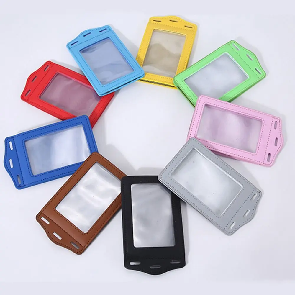 PU Leather ID Card Holder Tri-fold with Card Slots Badge Holder Transparent Card Holder