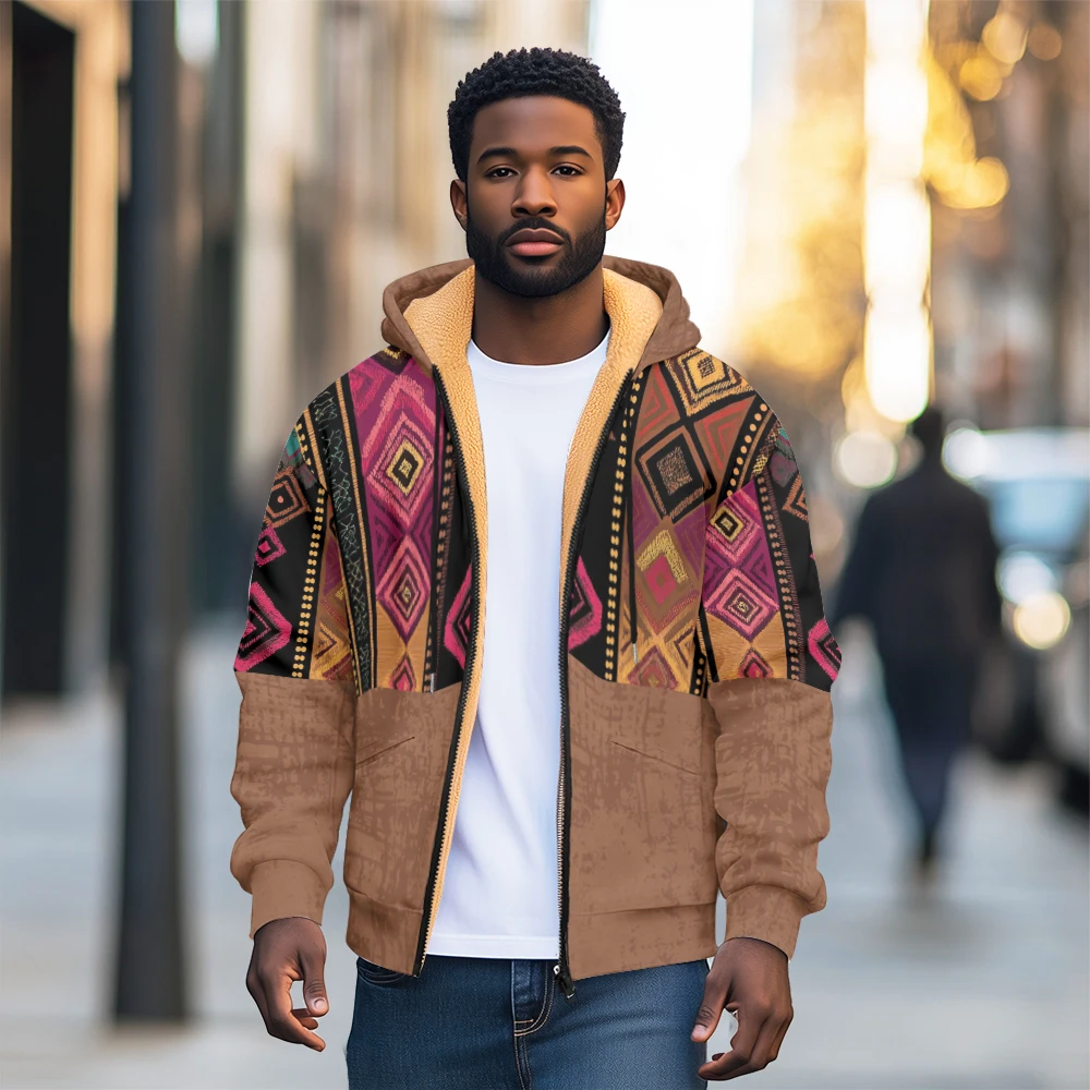 

Lamb Wool Sweatshirt For Men Autumn Winter Thickened Fleece Lined Loose Fit Korean Trendy Hooded Cardigan Jacket